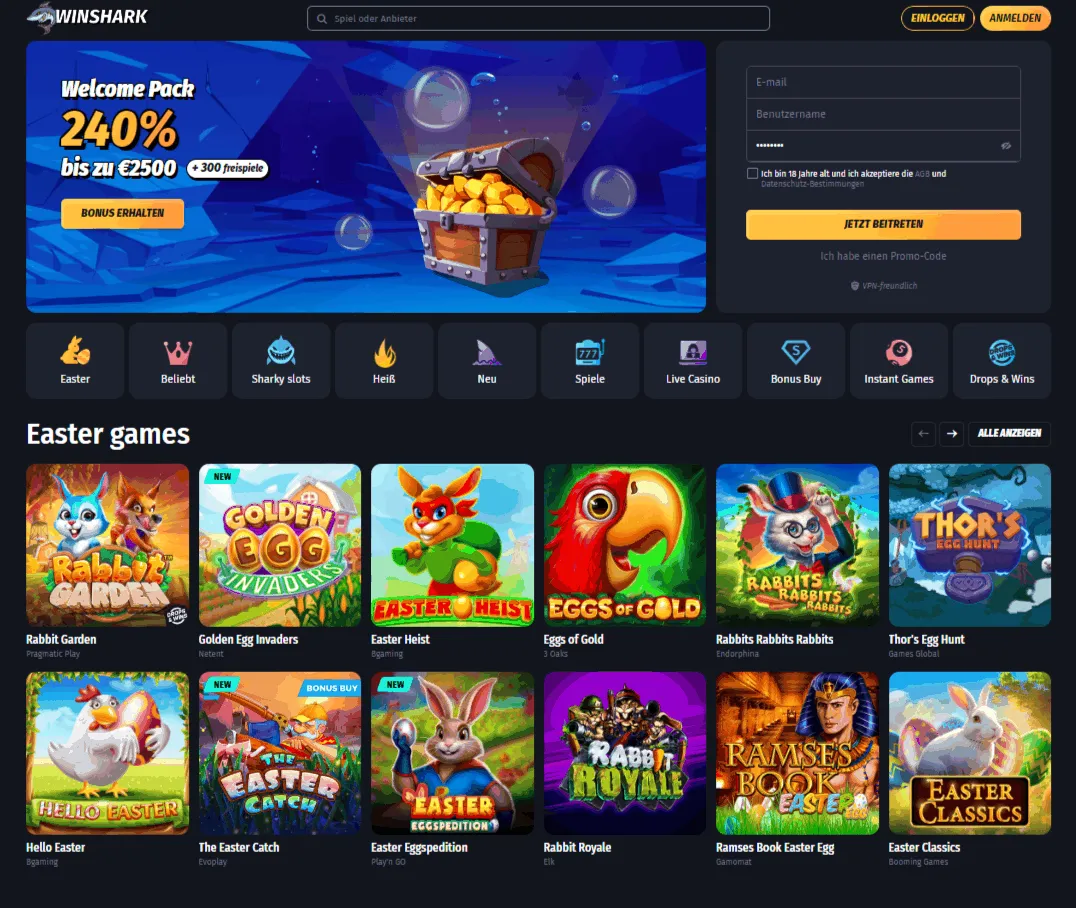Winshark Casino Startseite Winshark Casino Banner